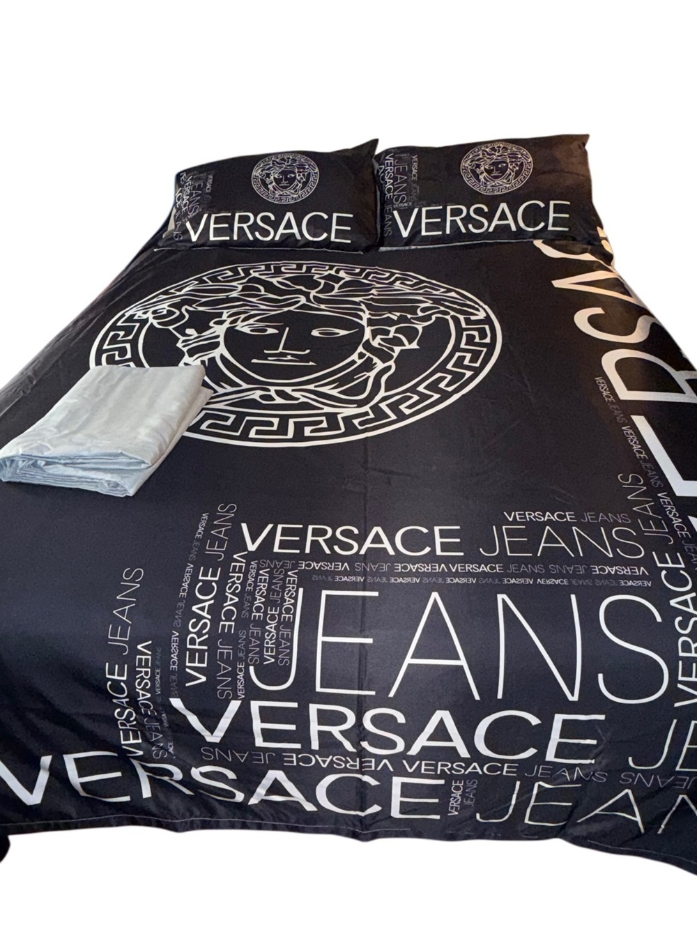 Queen Black White Luxury Duvet Cover Set 4pc